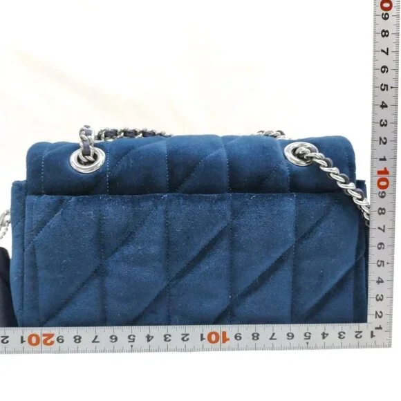 Coach Shoulder Bag Navy Blue Velvet 389-031525